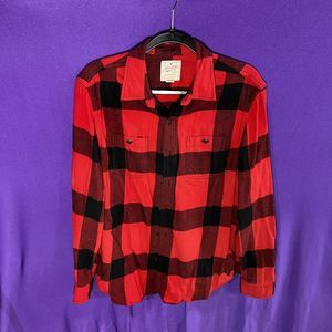 American Eagle Shirt Mens Medium Red Black Plaid Button Up Heritage Flannel‎